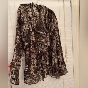 Plus size ruffled blouse dark brown snakeskin/croc pattern